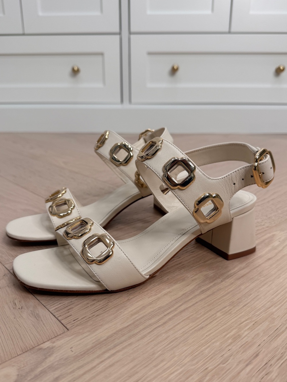 Larroude Milan Heeled Sandals in Ivory Leather